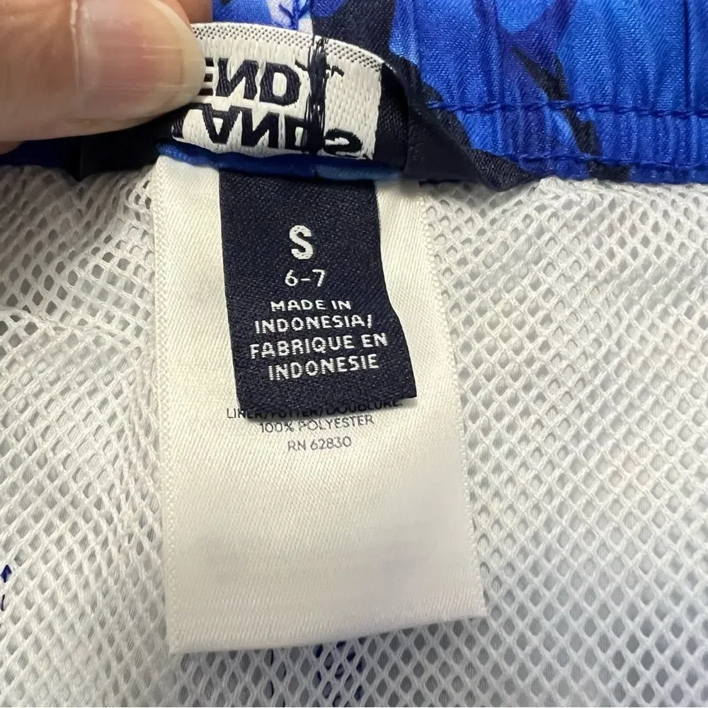 Lands' End Kids Swim Trunks Shark Print Size Small 6/7 Elastic Drawstring Waist